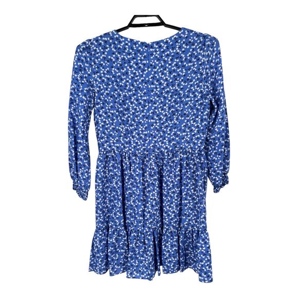 Eliza J Dress Floral Surplice neck long sleeve fit flare blue size 14 - Picture 8 of 11